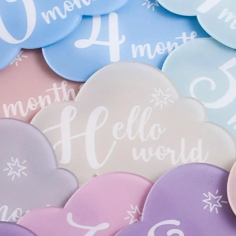 Фото F1CB 14pcs Newborn Landmark Cards Акриловая бабочка/форма облака фото для захвата ежемесячного роста ребенка. №4