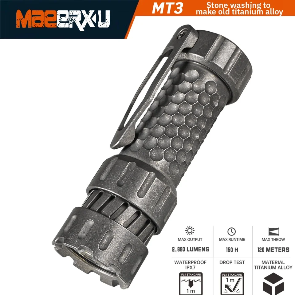 Титановый фонарик Maeerxu MT3 Stone Wash, 2880 люмен, светодиодный фонарик 18350, аккумулятор, мощный фонарь для велосипеда и рыбалки Портативное освещение