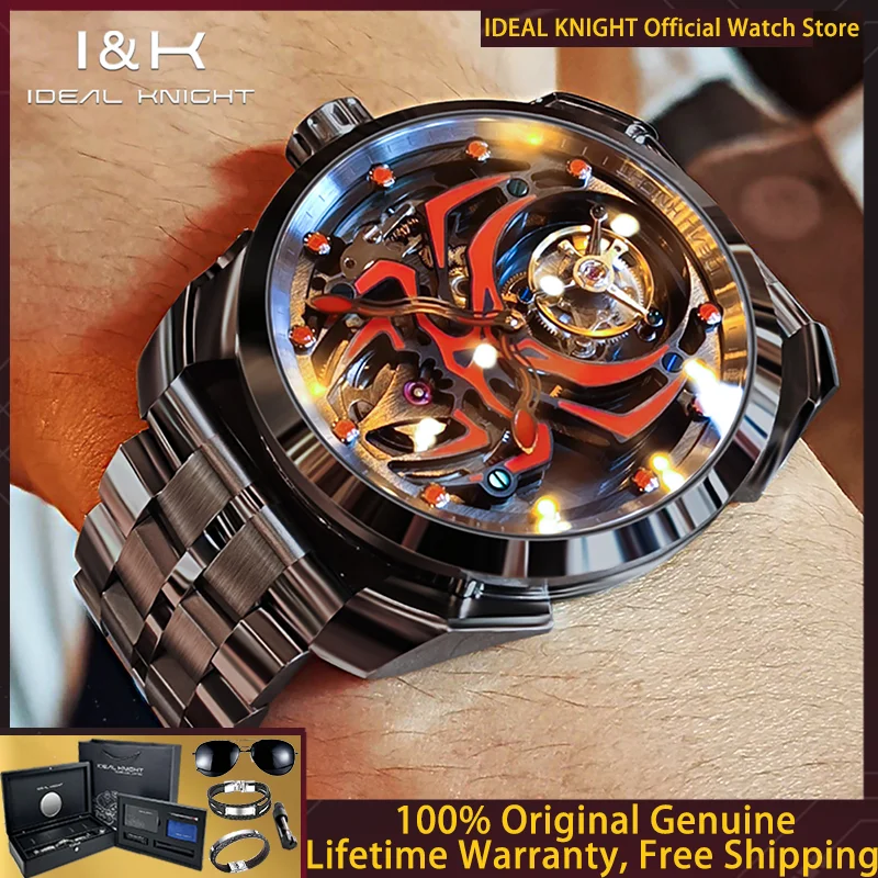 IDEAL KNIGHT 6802, мужские часы с турбийоном, роскошные брендовые мужские автоматические механические часы с полым циферблатом в виде паука, ограниченная серия