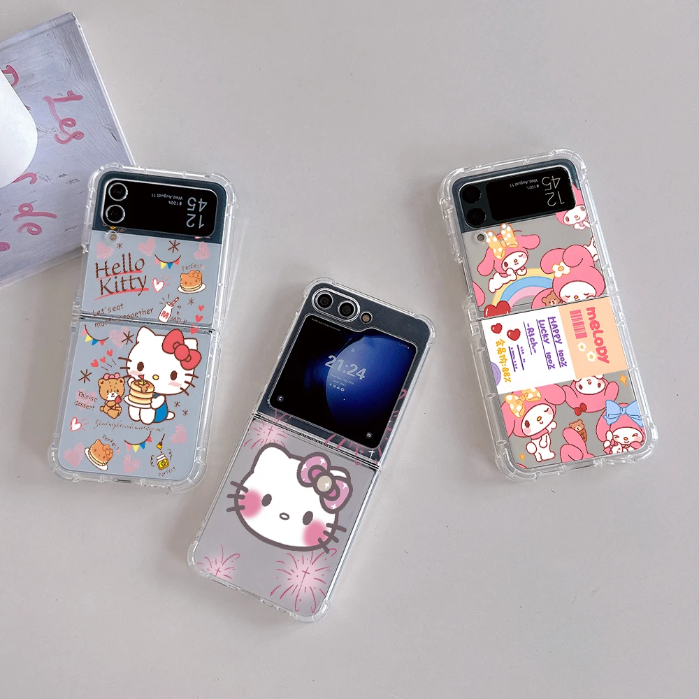 Милый розовый телефонный чехол Hello Kitty моя мелодия для Samsung Galaxy Z Flip 3 4 Z Flip 5 6 Z Fold 4 5G PC Мягкий противоударный чехол