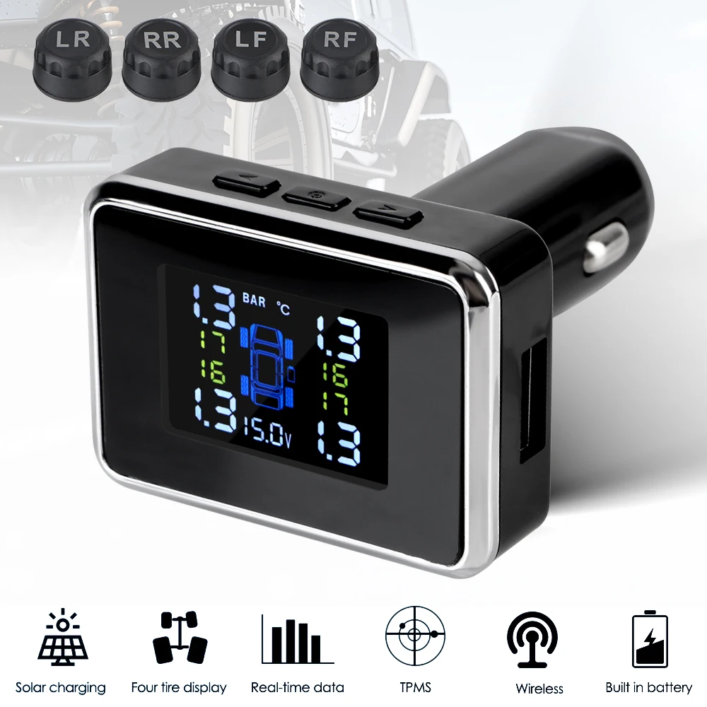 USB цифровая tpms система сигнализации давления в шинах автомобильная TPMS беспроводные универсальные датчики TPMS прикуриватель автоматическая охранная сигнализация