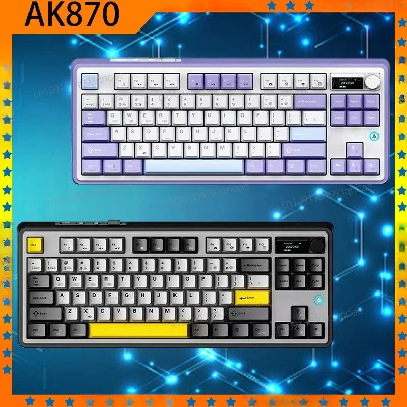 AJAZZ AK870 Магнитный переключатель Механическая клавиатура Беспроводная 3-режимная ручка TFT-экрана RGB Esports Пользовательская игровая клавиатура для ПК для геймеров