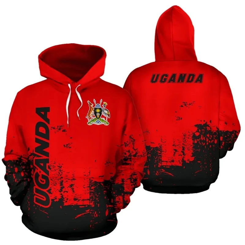 Uganda Flag Map Graphic Sweatshirts  Africa Country Hoodies For Men Clothes Casual Boy Hoody National Emblem Streetwear Tops