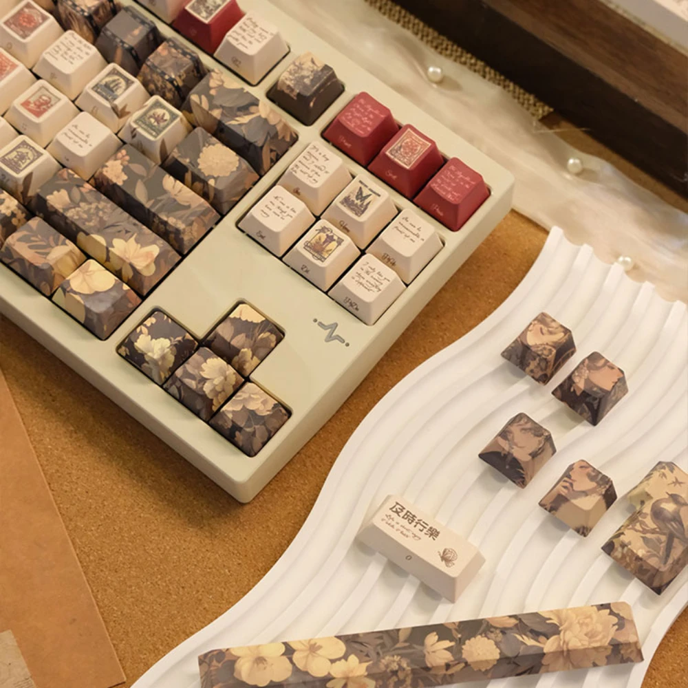 Фото Liufeng Yuyun Keycap Ретро Сублимация для 61/68/75/разделенное пространство Wooting Keycap 145 клавиши вишня китайский стиль чернильная живопись Keycap №3