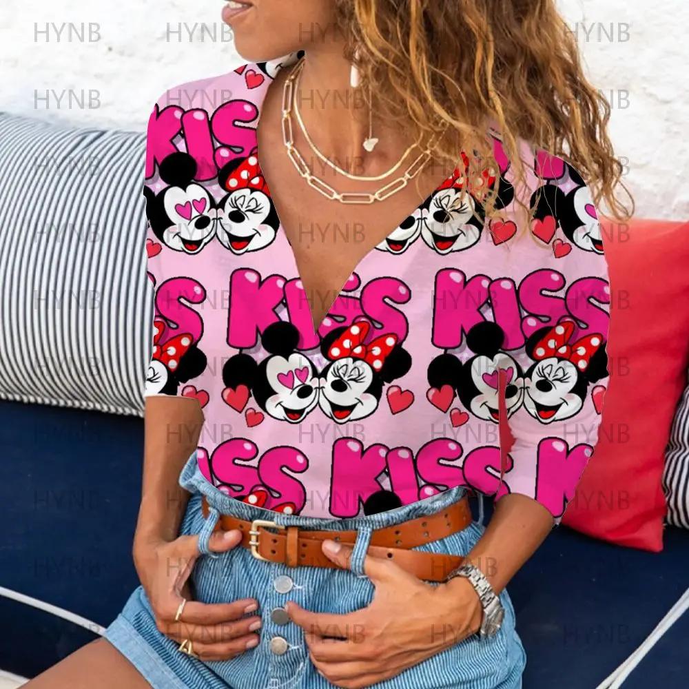 Фото Pakaian Y2k Kaus Polo Lucu Musim Panas Kaus Kartun Kpop Blus Wanita Mode Seksi Atasan 2022 Kaus Disney Kerah V Keren №3