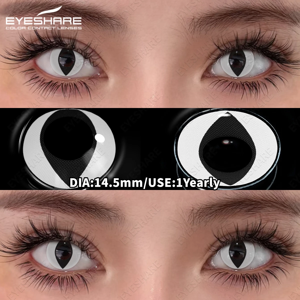 Фото EYESHARE 1 пара косплей сумасшедшие белые контактные линзы цветные контактные линзы аниме макияж черные линзы для глаз ежегодные линзы для Хэллоуина №5