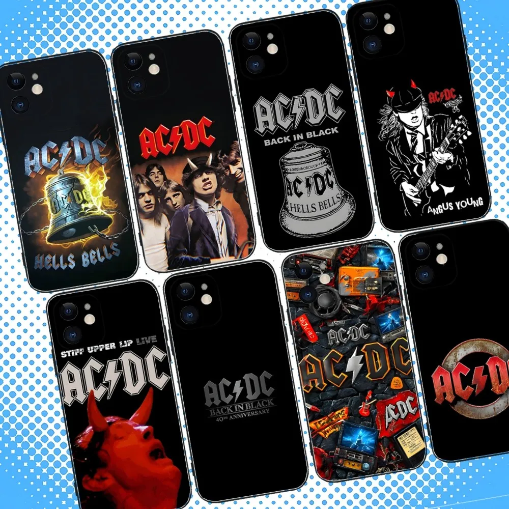 Черный чехол для телефона AC Back In DC для iPhone 16,15,14,13,12,11,Pro,Max,Plus,X,XS,XR,SE,8,7,Mini,мягкий силиконовый черный чехол