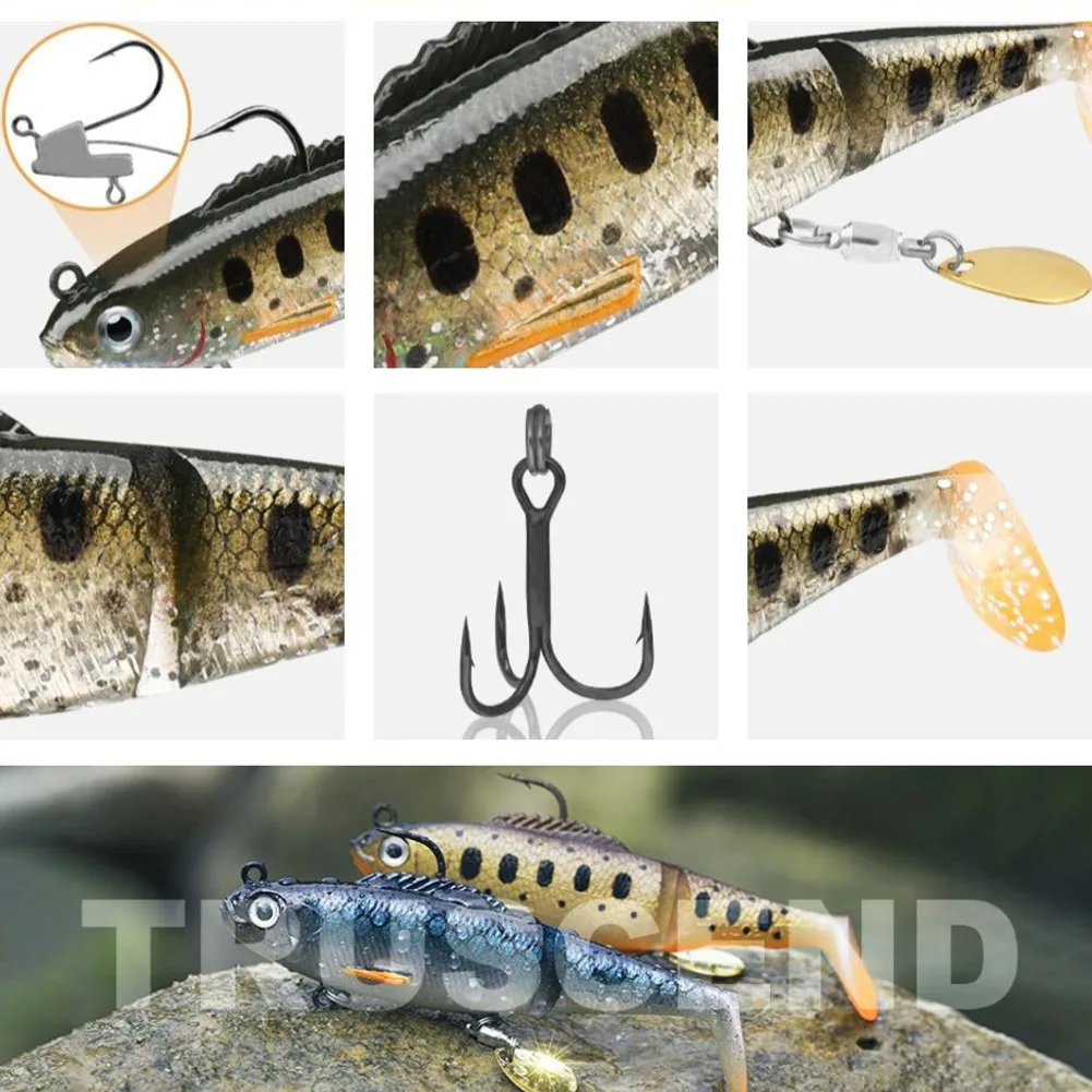 Фото TRUSCEND Luya T-Tail, многосекционная Мягкая приманка с блестками, искусственная приманка для плавания, задний крючок, рыболовные снасти, аксессуары для рыбалки №5