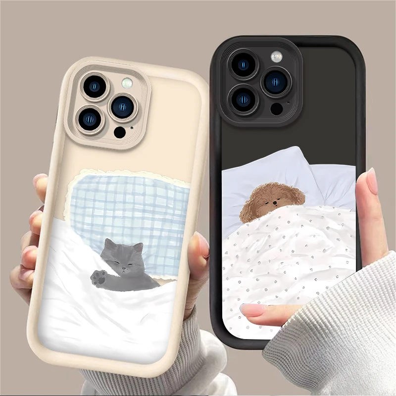 Фото Cartoon Sleep Dog Cat Soft Silicone Case For iPhone 15 16 14 13 12 11 Pro Max X XS X S Max XR SE 2020 7 8 Plus iphone16 Cover №2