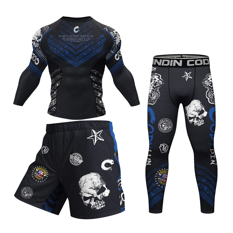Фото Спортивная одежда MMA Rashguard jiu jitsu футболка + шорты брюки 4 шт./компл. костюм для тайского бокса Bjj Kickboxing мужская спортивная тренировочная одежда для бокса №3