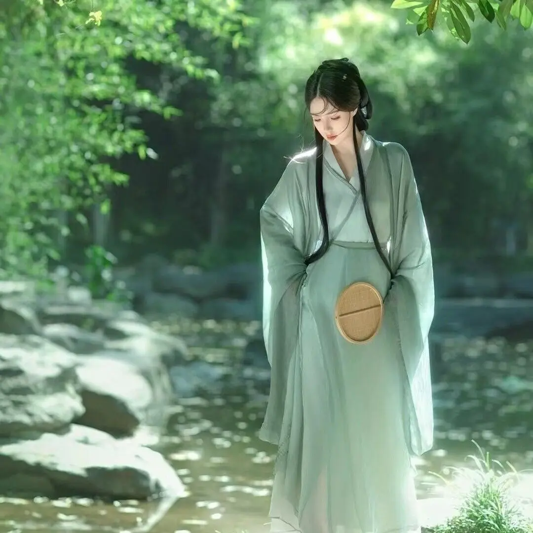 ‌ Оригинальное платье Wei-Jin Hanfu - женская струящаяся сказочная юбка с широкими рукавами, древний китайский костюм, традиционный ханьфу