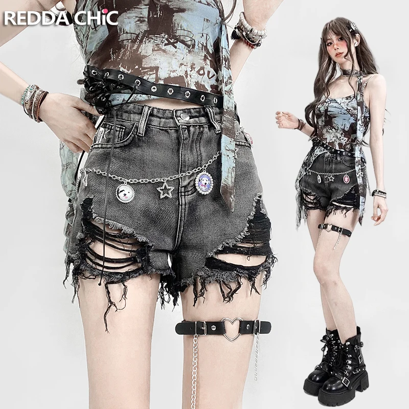 REDDACHiC 2000-х годов потертые женские джинсовые шорты разрушенные черные потертые короткие брюки с высокой талией модная летняя уличная одежда в стиле панк в стиле гранж Джинсы（Новые）