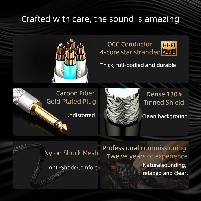 Фото ATAUDIO OCC Core HiFi 6,35 мм Aux гитарный кабель позолоченный моно 6,35 TS штекер на 6,35 TS штекер гитарный усилитель аудиокабель №3