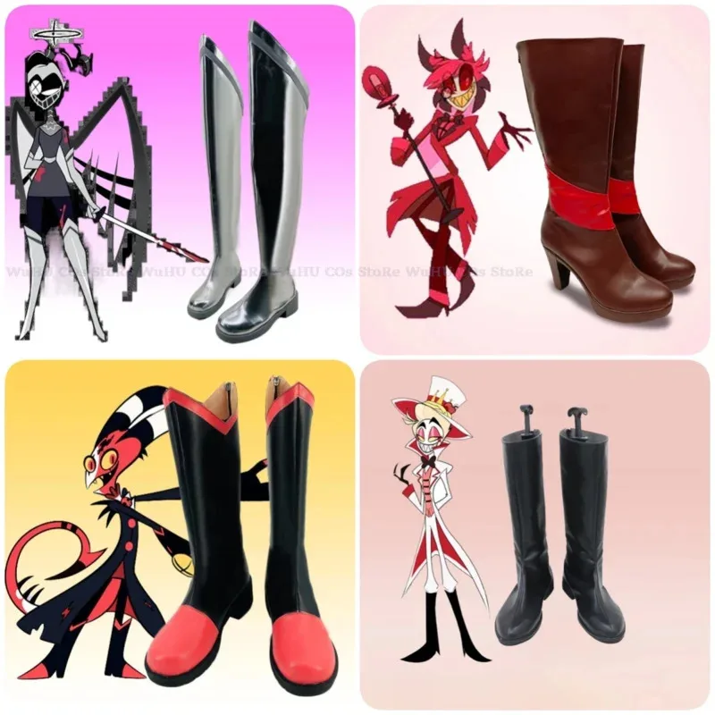 Hazbin Lucifer Косплей Отель Чарли Косплей Blitzo Alastor Обувь для взрослых Женщин Мужчин Кожаные ботинки Черные туфли для косплея на Хэллоуин