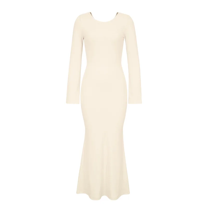 Фото Kardashian Same Style Sexy Deep U Chest hugging Butt jumpsuit Autumn Winter Solid Color Slimming Large backless Long Dress №4