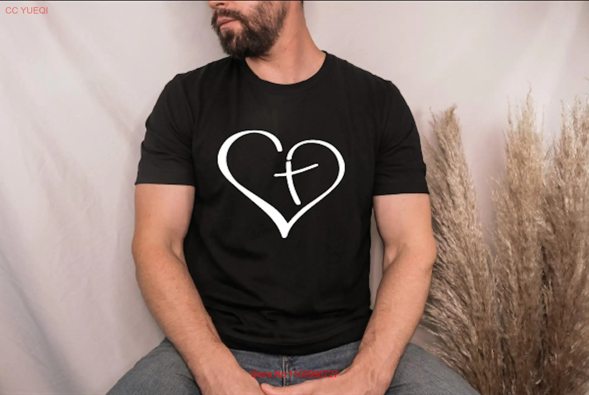 Heart Cross T Shirt Christian Religious Easter Inspirational  long or short sleeves