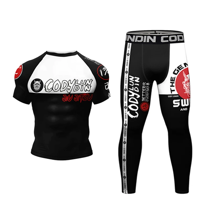Фото Новинка, комплект из рубашки и брюк для бокса, Jiu Jitsu Rushguard для мужчин, одежда для ММА Rashguard, шорты для кикбоксинга, муай вафта, спортивная одежда для бокса №4