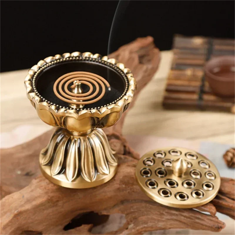 Фото Pure Copper Zen Lotus Медная курильница из чистой меди Антикварная лампа Old Treasure Lotus Лампа из сандалового дерева Курильница Китайские благовония №4