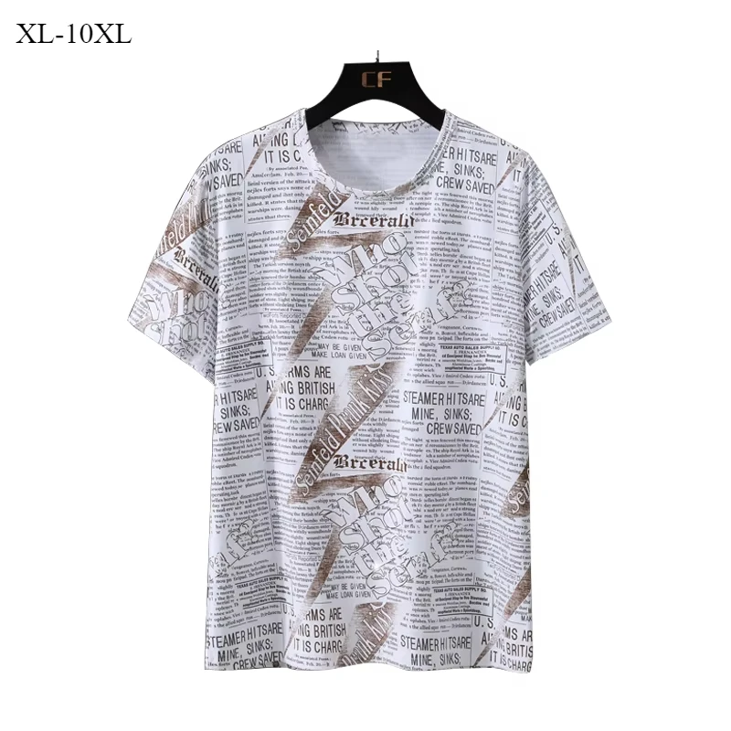 Футболки 9XL 10XL Мужские футболки большого размера с белым узором Футболка большого размера 6XL 7XL 8XL с коротким рукавом Графические летние газетные свободные топы