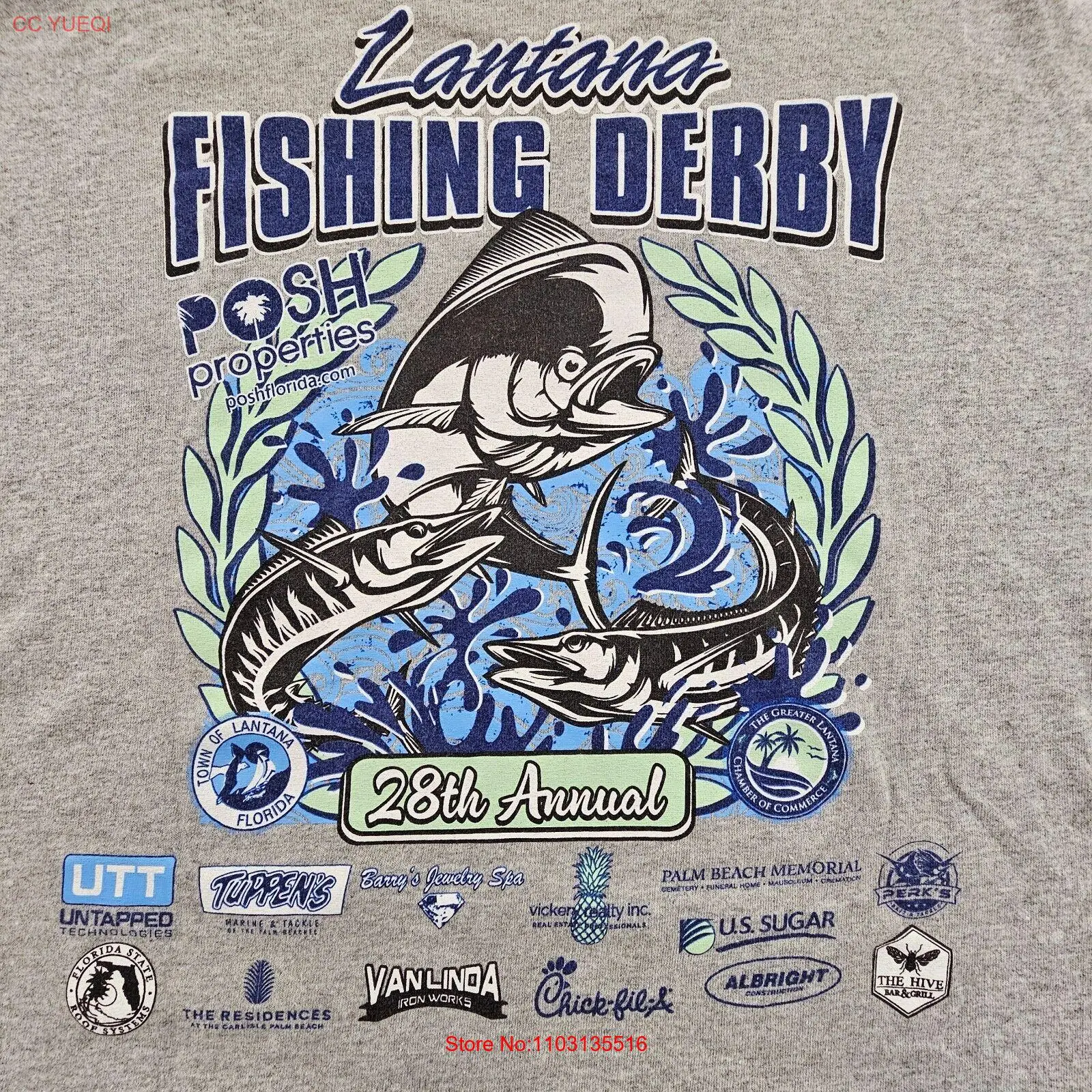 28th Annual Lantana Fishing Derby Серая футболка с коротким рукавом Мужская XL