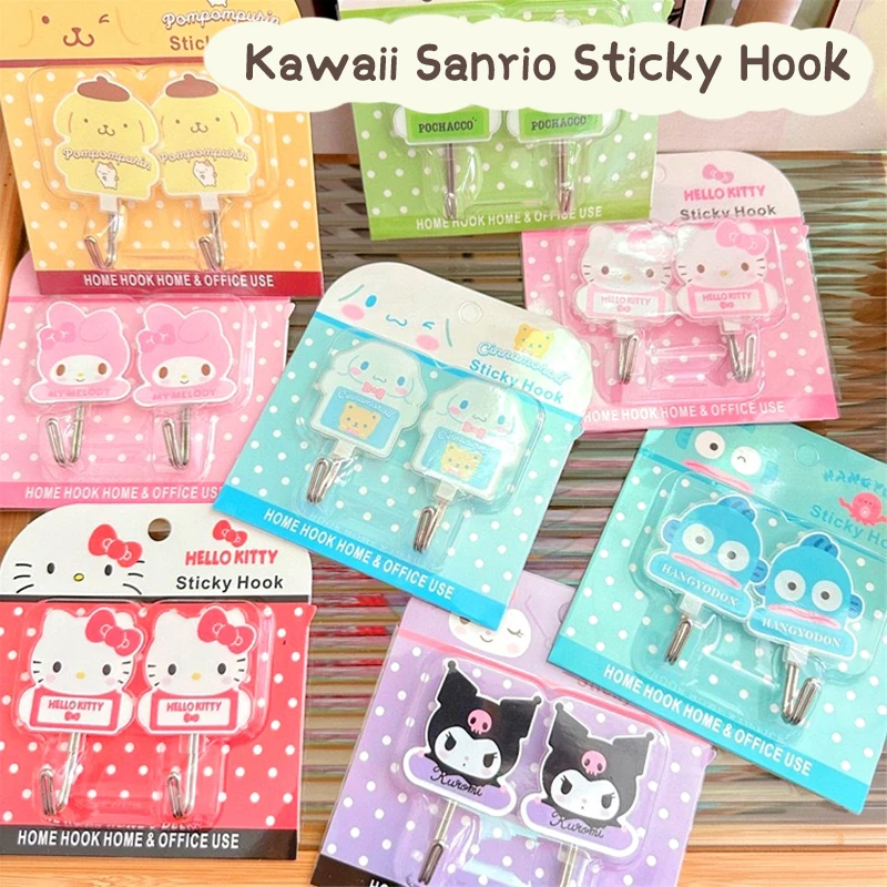 1 пара акриловых настенных крючков Sanrio Hello Kitty, прочный самоклеящийся настенный крючок, вешалка для полотенец без перфорации, стеллаж для хранения