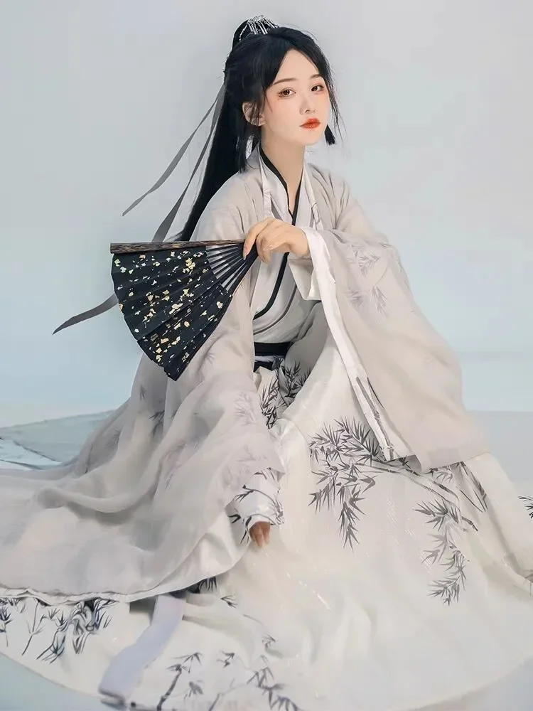 Фото Оригинальная женская одежда династии Song Hanfu с длинным рукавом и воротником с полной талией, старинная Китайская традиционная одежда, Женский комплект из 3 предметов №2