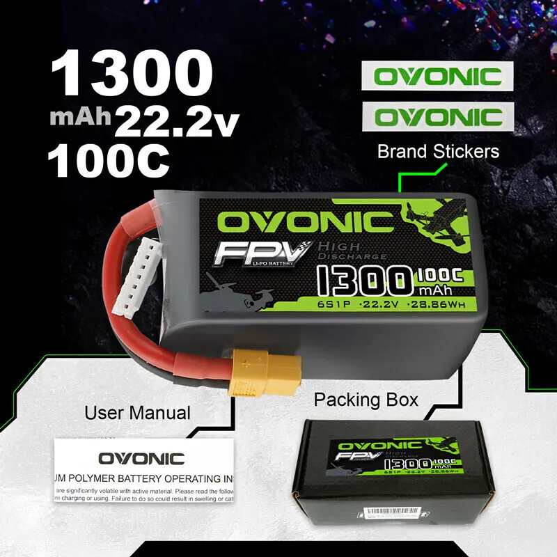 Оригинальный OVONIC 1300 мАч 22,2 В 100C Lipo аккумулятор для радиоуправляемого вертолета Quadcopter FPV Racing Drone Запчасти с разъемом XT60 (art.: 3920ca834b672) - 3920ca834b672