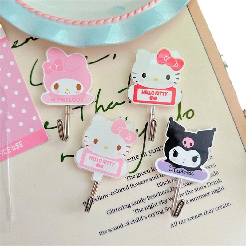 1 пара акриловых настенных крючков Sanrio Hello Kitty, прочный самоклеящийся настенный крючок, вешалка для полотенец без перфорации, стеллаж для хранения (art.: 3920cab98dafc) - 3920cab98dafc