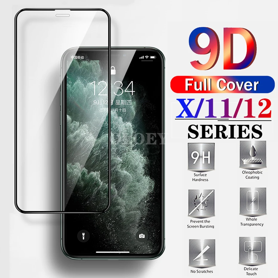 Защитное стекло 9D для iphone 12, 11 Pro Max, X, XS, XR, закаленное защитное стекло на iphone 12, 12Pro, Xr, xsmax, пленка с полным покрытием