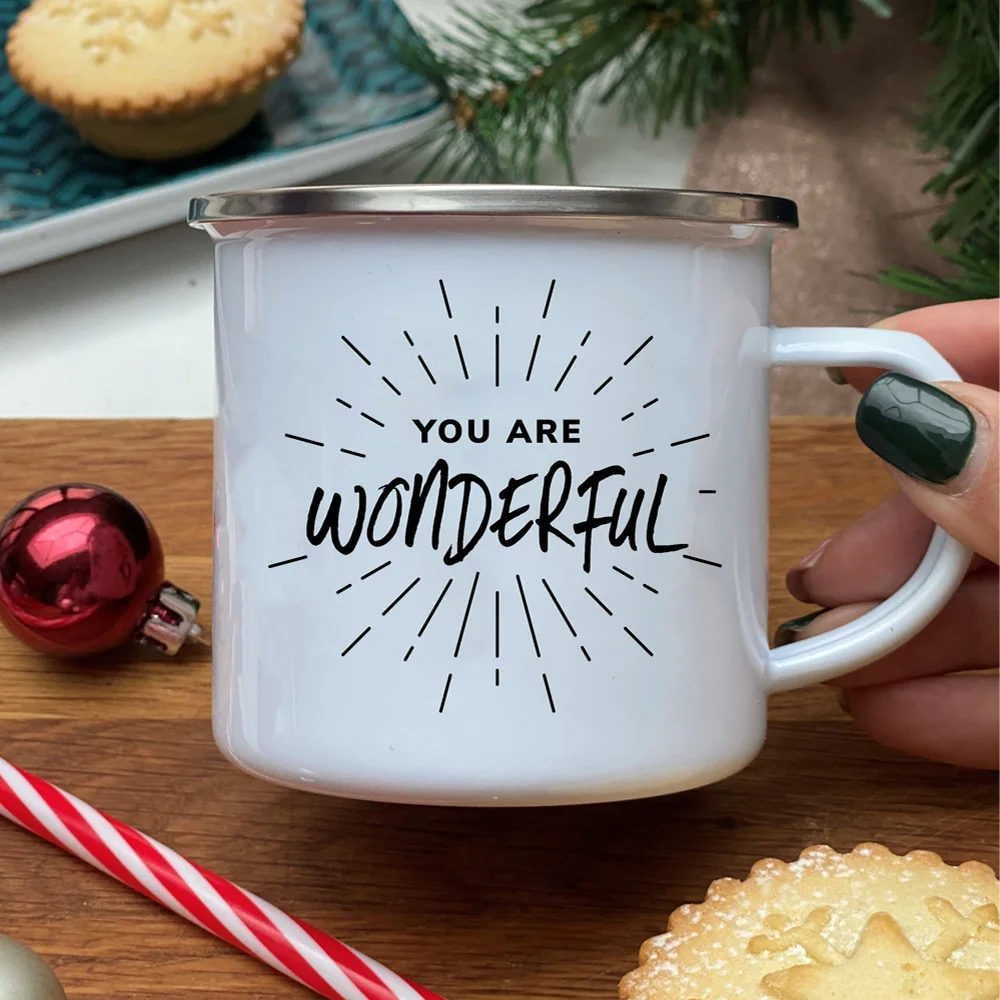 You Are Wonderful чашки, покрытые эмалью мотивационные цитаты, Пивной Напиток, сок, кофе, десерт, какао, молока, кружка, праздничные подарки на день рождения