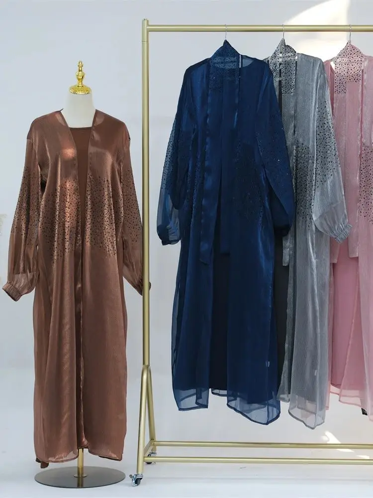 Фото Рамадан открытый кафтан Abaya Дубай, Турция 2 шт мусульманский комплект мусульманский халат африканские платья для женщин кимоно Марокканская одежда Caftan №2