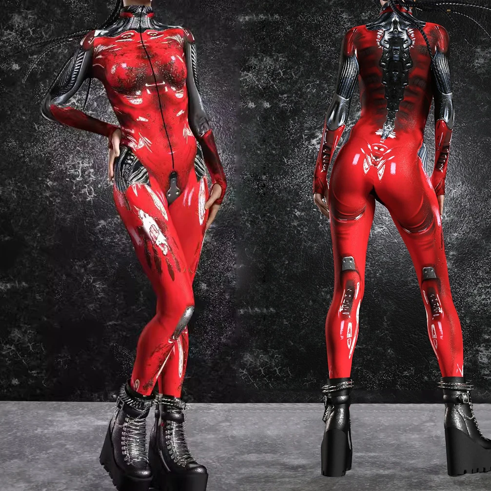 Унисекс Красный армированный 3D цифровой печати Zentai Хэллоуин фотосессия ролевая игра наряд для женщин мужчин косплей костюм карнавал комбинезон