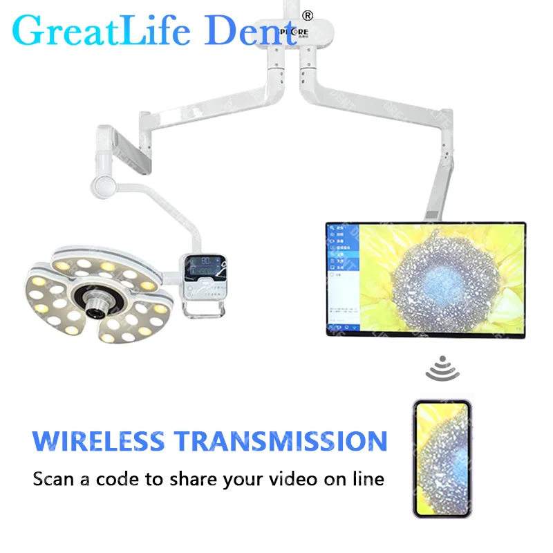 GreatLife Dent Стоматологическая камера Экзамен Хирургический свет 4K HD Автофокус Длительный срок службы Пульт дистанционного управления Sony CMOS Потолочный настенный ветеринар для домашних животных