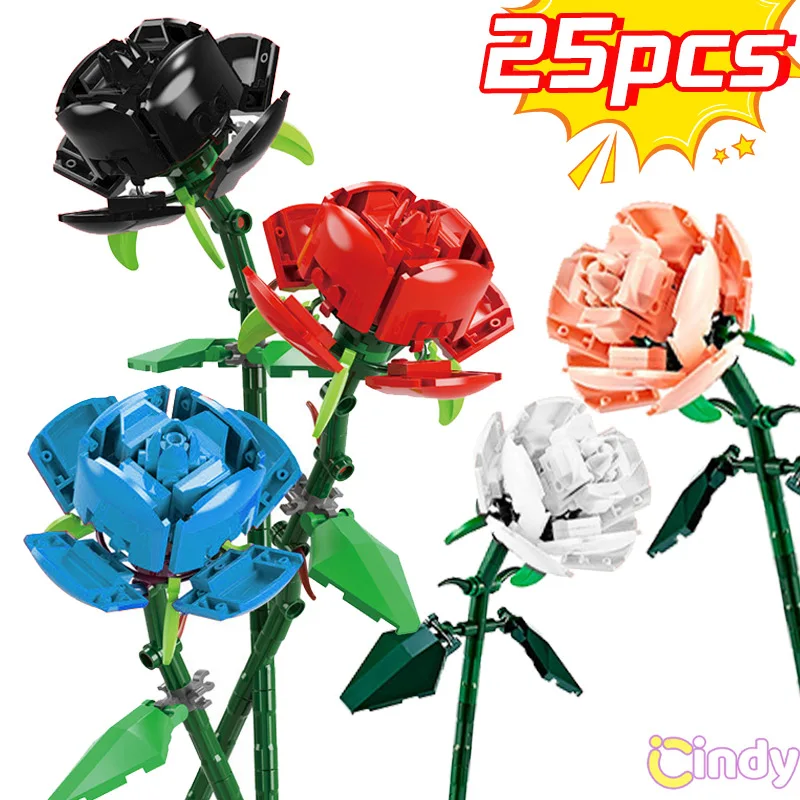 25 Шт. DIY Розовые Кирпичи Красного/розового/синего/черного/белого Цвета, Букет Цветочных Растений, Классическая Модель