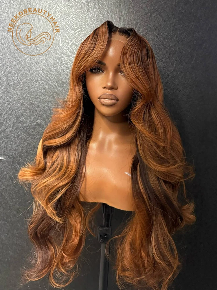 Фото Orange Ginger Brown Highlight Wig Human Hair 13x6 hd Lace Front Wig Pre Plucked Ombre Blonde Lace Frontal Wigs For Women №4