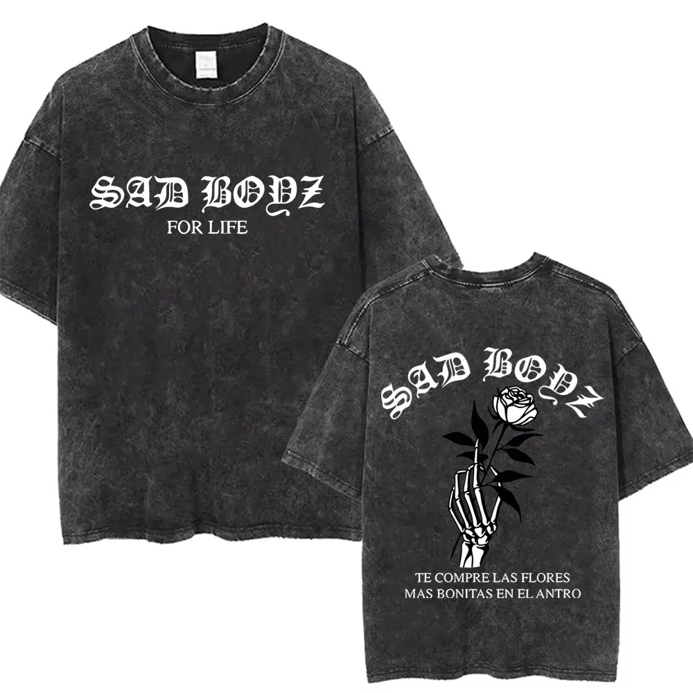 Винтажные футболки с принтом Junior H Las Flores Sad Boyz Tour Merch для мужчин и женщин, модные футболки в стиле хип-хоп большого размера с короткими рукавами