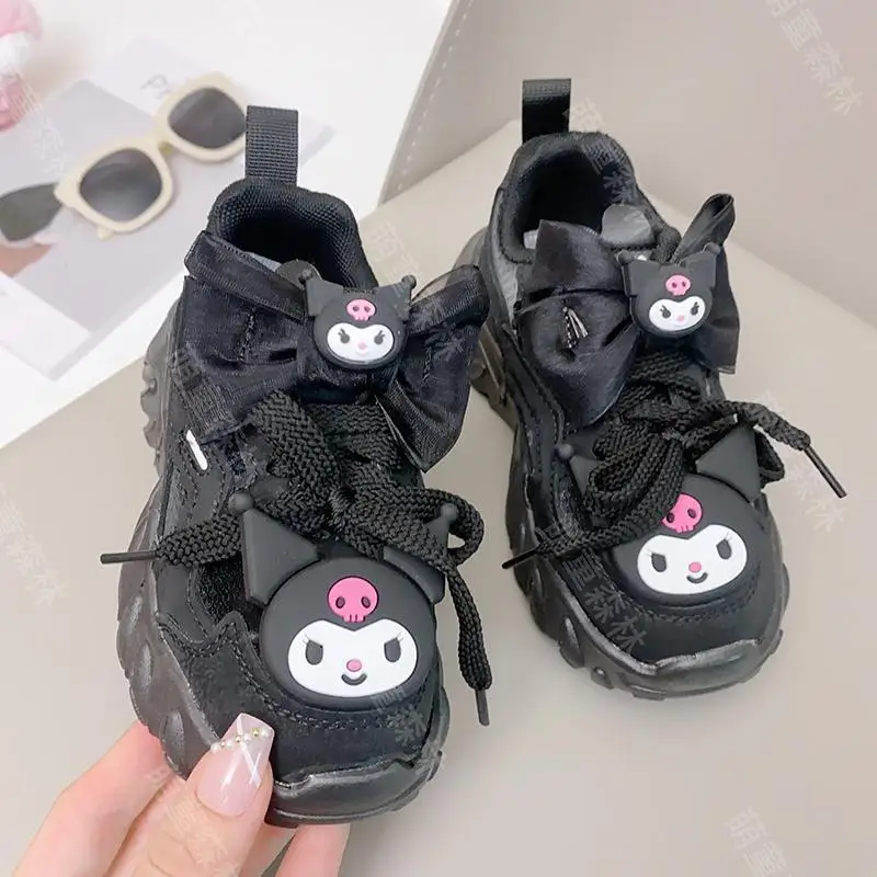Фото Sanrios My Melody Kuromi аниме Kawaii осень-зима детские кроссовки Мультяшные милые женские Папины туфли мягкая подошва на липучке детская обувь №5