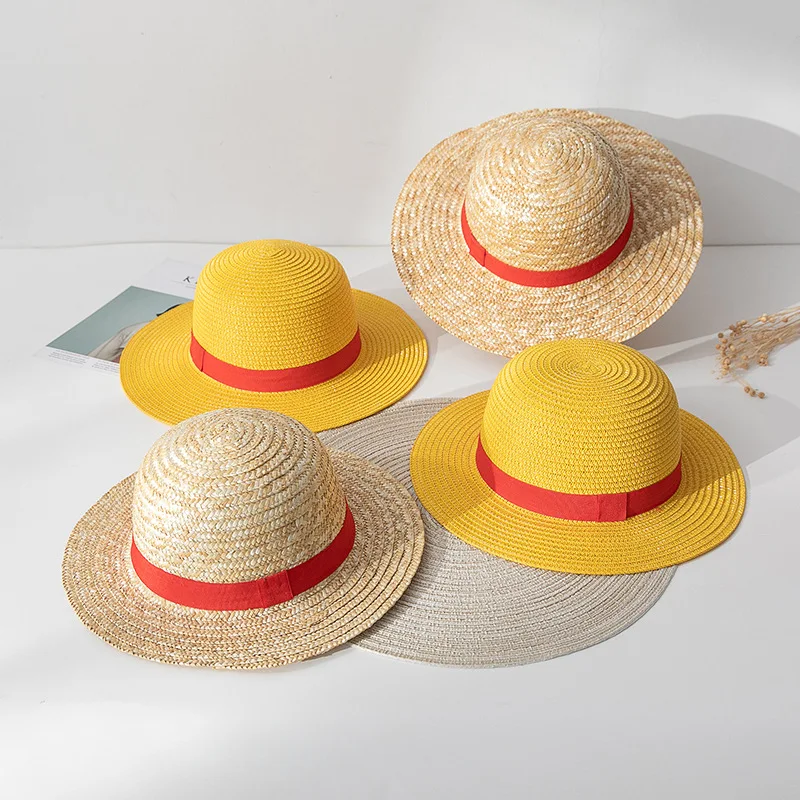 Luffy желтые плоские соломенные шляпы унисекс аниме Солнцезащитная пляжная шляпа для мальчиков Хэллоуин аксессуары для представлений