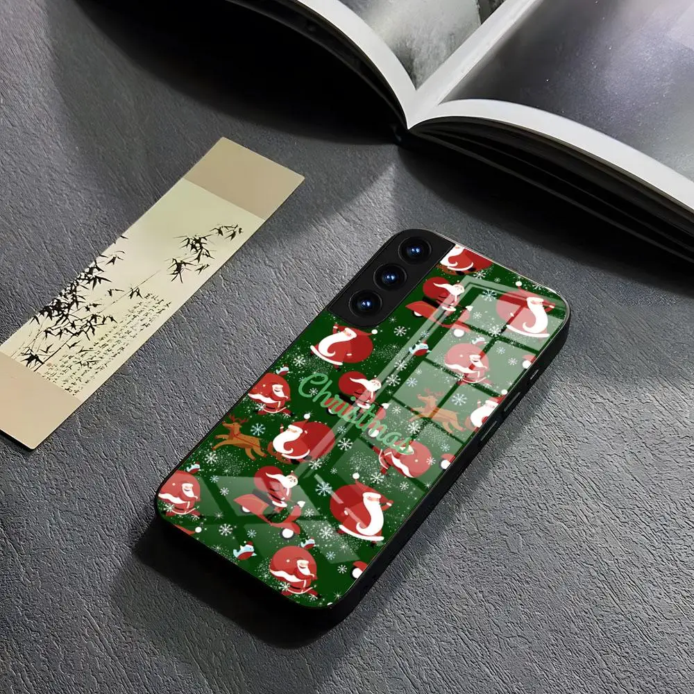 Рождественский чехол для телефона Samsung, мощный и практичный s 24 ultra plus 23 22 21 20 a 34 54 53 note20 m 54 стеклянный чехол