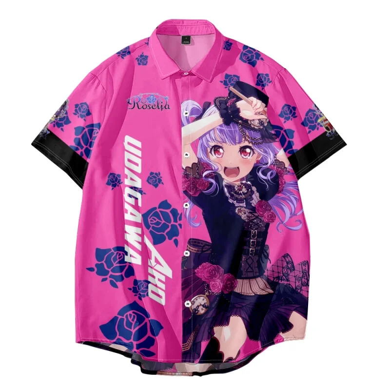 Фото Аниме BanG Dream! Рубашка It's MyGO Roselia с 3D принтом, женская и мужская гавайская рубашка с коротким рукавом, мужская и женская модная пляжная спортивная рубашка №3
