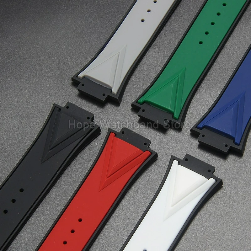 Фото Для Hublot Big Bang Sang Bleu Classic Fushion Series силиконовый ремешок для часов черный, серый, белый, красный, зеленый, резиновая цепочка для часов 17x29 мм №5