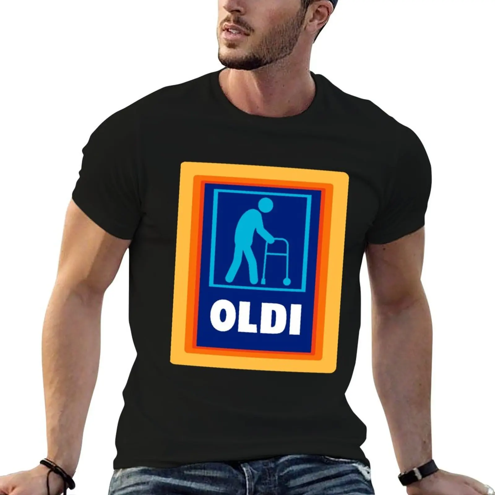 Футболка Oldi, черная хлопковая футболка, простая мужская упаковка, футболки, дизайнерская футболка