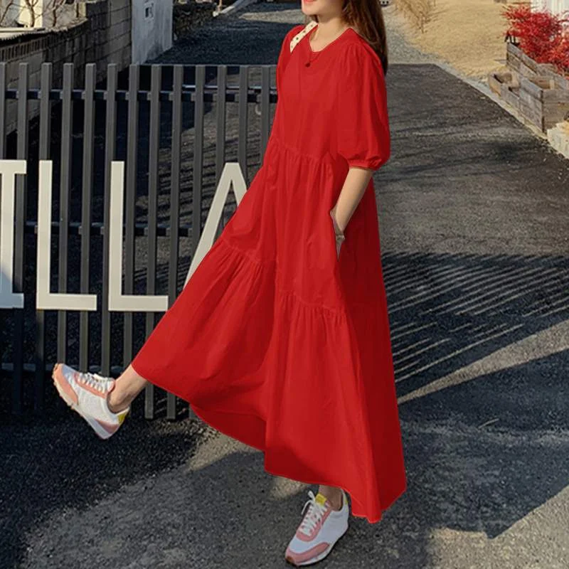 Фото Женское платье кафтан Terengganu Baju Kelawar, хлопковое свободное платье макси с коротким рукавом №5