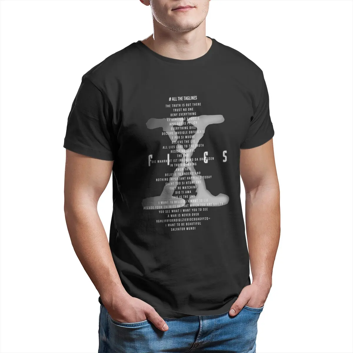 X Files All The Taglines Trust No One The x files ufo horror movie Alien monsters printed t-shirt Men's clothing Big size tee