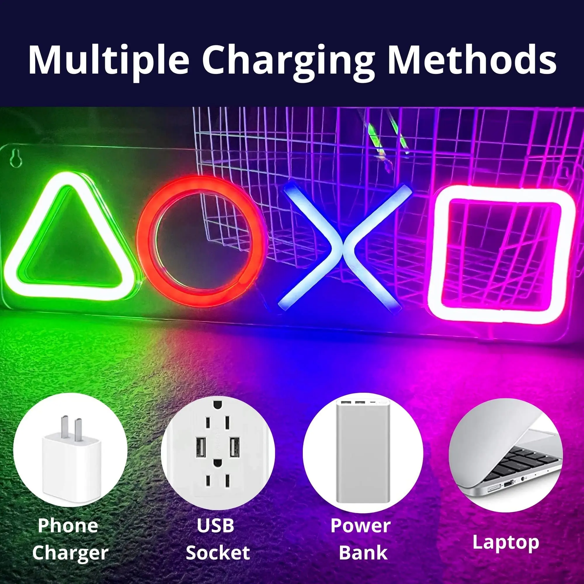 Фото Неоновая вывеска для Playstation Lamp PS4, светильник для игр, настенная подвесная атмосфера, декоративный светодиодный красочный светильник для ко... №5