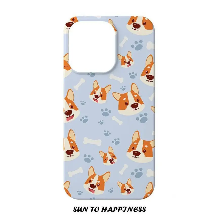 Корейский чехол для телефона Ins Cute Corgi Dog Footprints Bone Blue для iPhone 16, 15, 14, 13 Pro Max 12, 11, задняя крышка