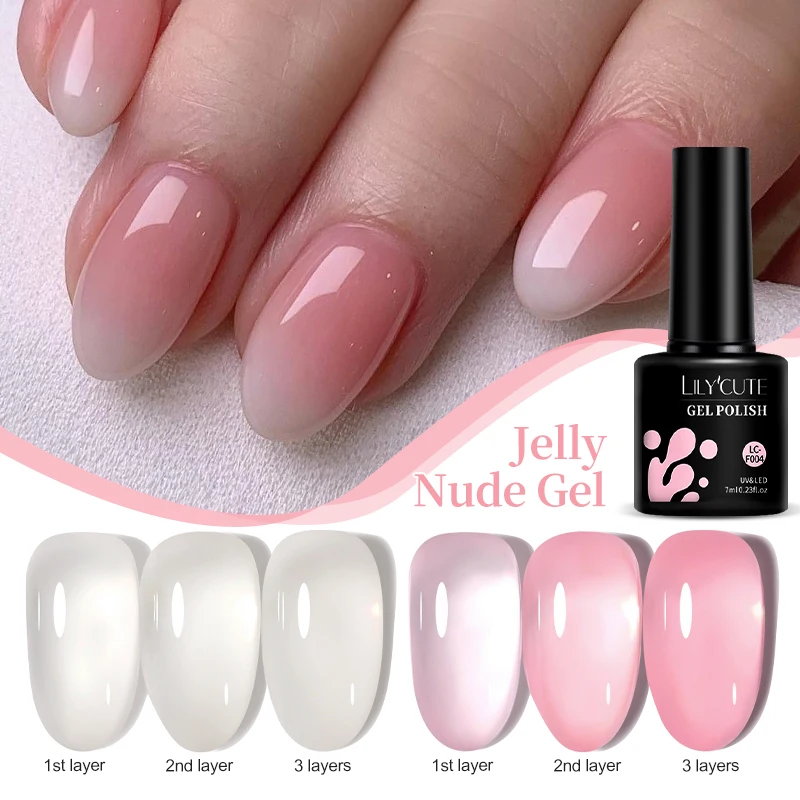LILYCUTE Jelly White Pink Nude Гель-лак для ногтей Полупрозрачный цвет Soak Off Vernis Полуперманентный гель-лак для лечения УФ-светом