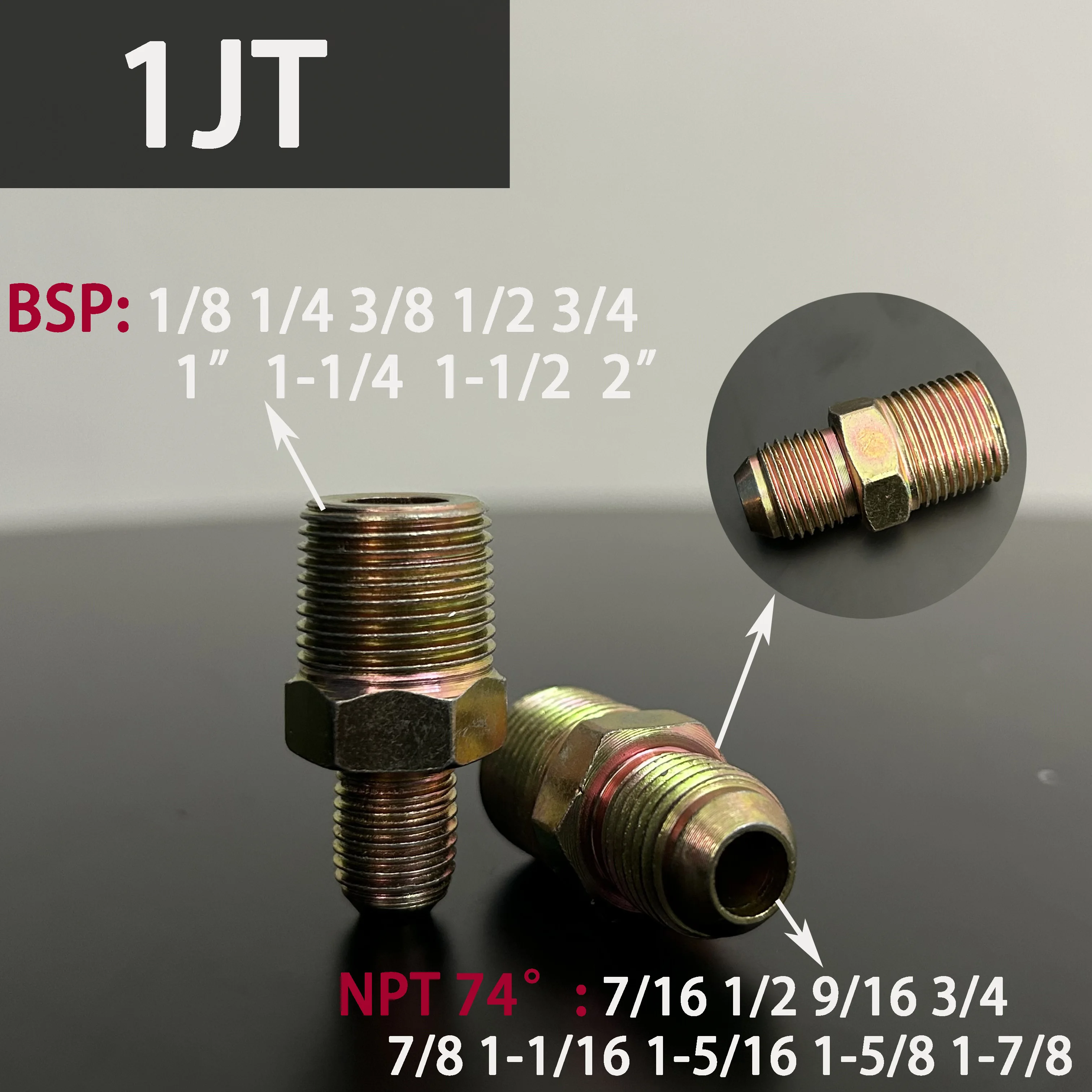 74 °   Внешний конус, внешняя резьба из углеродистой стали BSP к NPT 7/16 9/16 U3/4 7/8, латунное британское гидравлическое прямое переходное соединение Водоснабжение