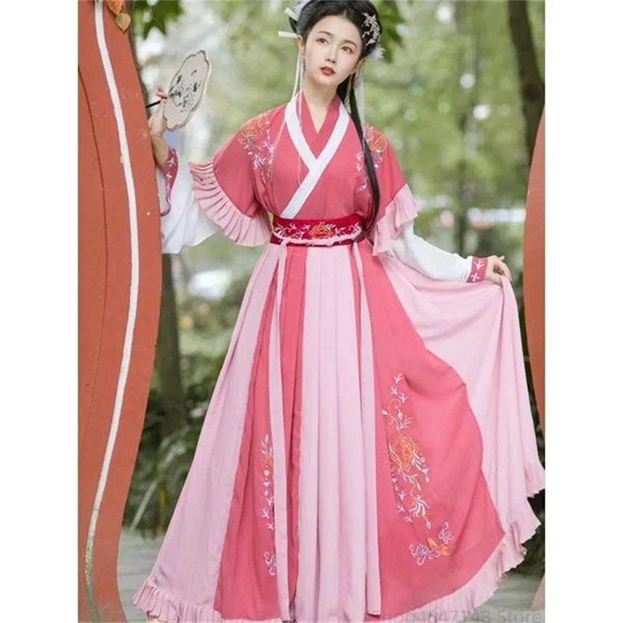Фото Disfraz de Hanfu rojo традиционное китайское женское платье, платье de dinastía Han, бордо Wei Jin, Princesa de baile folclórico, n №2