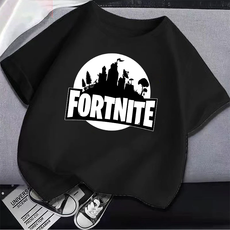 Фото Футболка Fortnites для мужчин и взрослых, летняя хлопковая Мягкая дышащая Милая мультяшная одежда с короткими рукавами, цвет черный №3